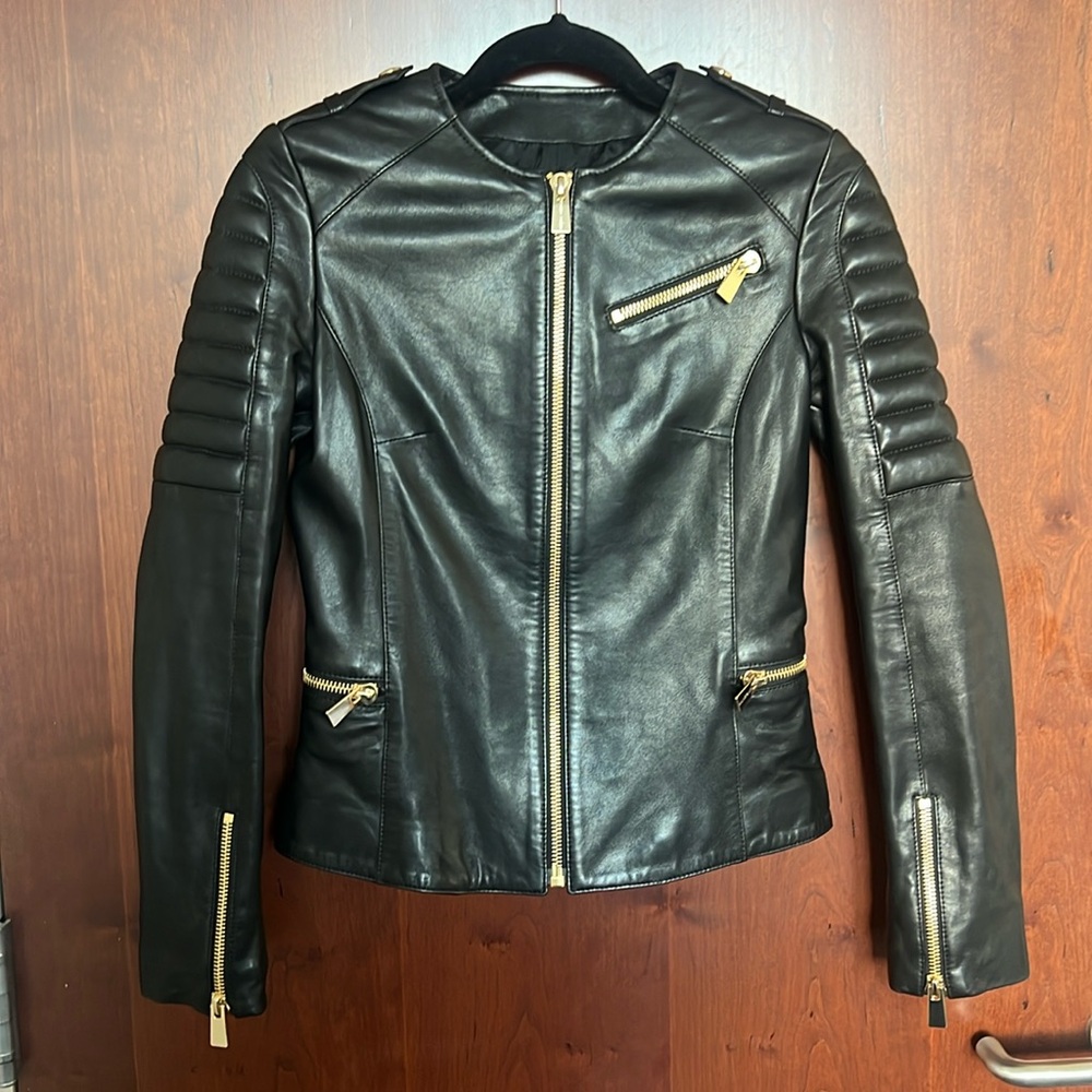Anine Bing Black Leather Motorcycle Jacket, size XS
